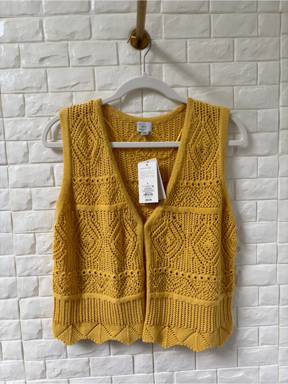 a new day Mustard Yellow Crochet V‑Neck Sweater Vest